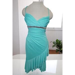 City Triangles Aqua Blue Ruched Dress with Rhinestone Waist – Size M